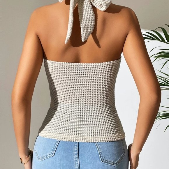 Sexy Womens Solid Criss Cross Halter Top - Picture 4 of 5